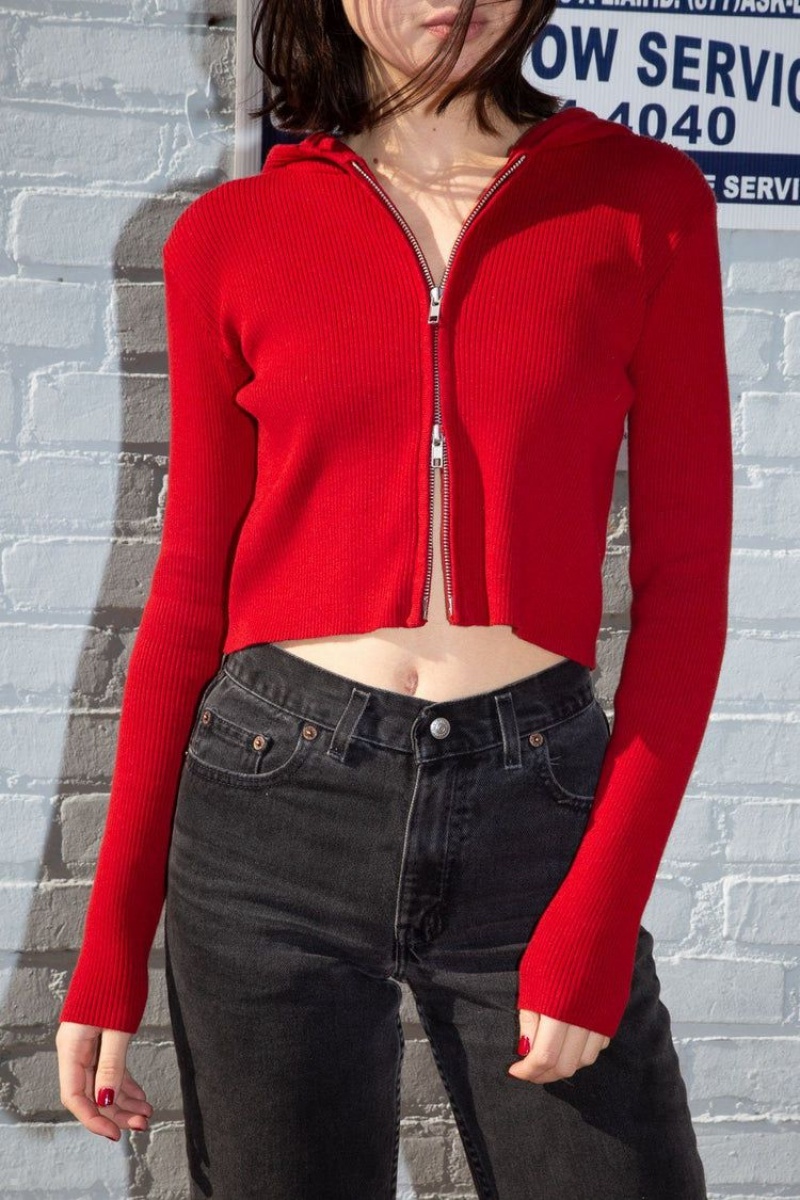 Sweat a Capuche Brandy Melville Arden Crop Rouge | XQL-09183679